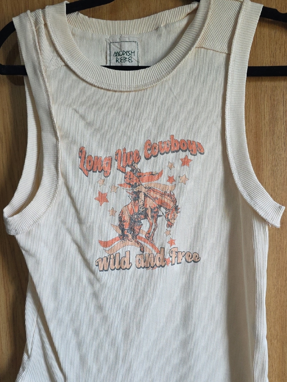 rebels Cream Ribbed Tank with Black Trim